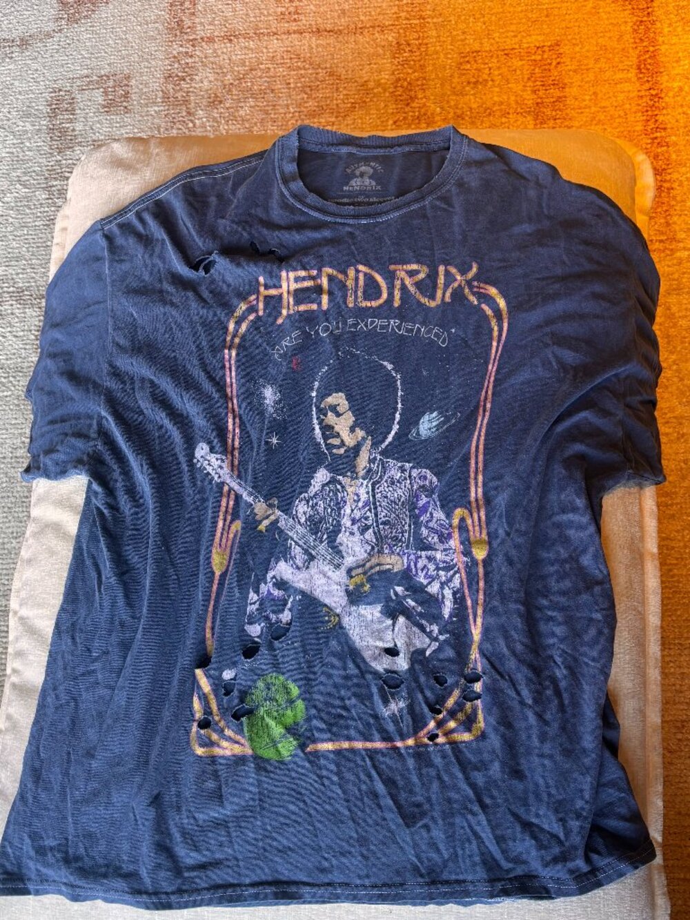 URBAN OUTFITTERS Jimi Hendrix Destructed Tee In Navy - S/M